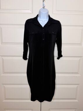 Black Collared Stretchy Shirt Dress